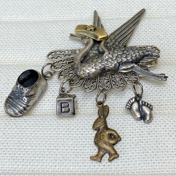 Unknown Jewelry - Vintage Nursing Maternity Stork Brooch Pin